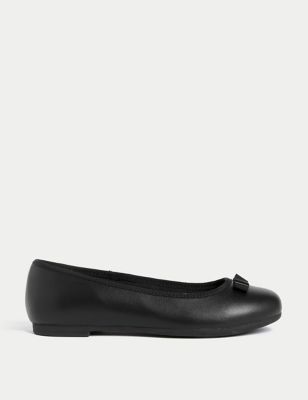 M&S Girls Leather Ballerina Bow School Shoes (13 Smal l- 7 Large) - 7 LSTD - Black, Black
