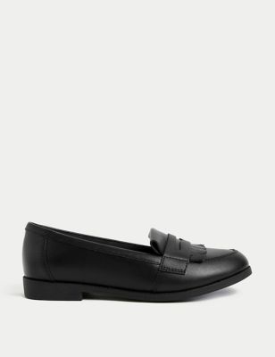 M&S Girls Leather Freshfeet School Loafers (13 Small - 7 Large) - 2.5 LSTD - Black, Black