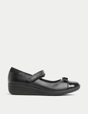 M&S Girls Leather Wedge Mary Jane School Shoes (13 Small - 7 Large) - 3 LNAR - Black, Black