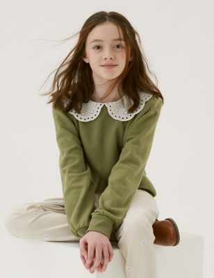 M&S Girls Cotton Rich Collared Sweatshirt (6-16 Yrs)
