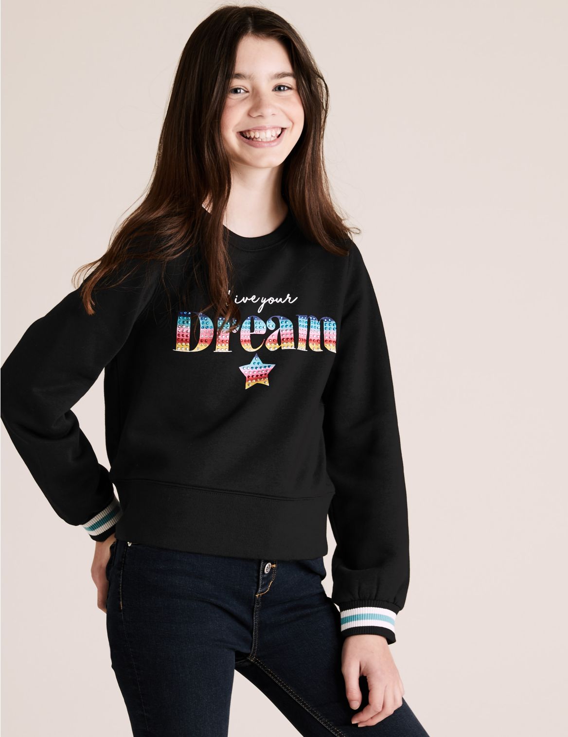 Cotton Dream Slogan Embellished Sweatshirt (6-16 Yrs) black