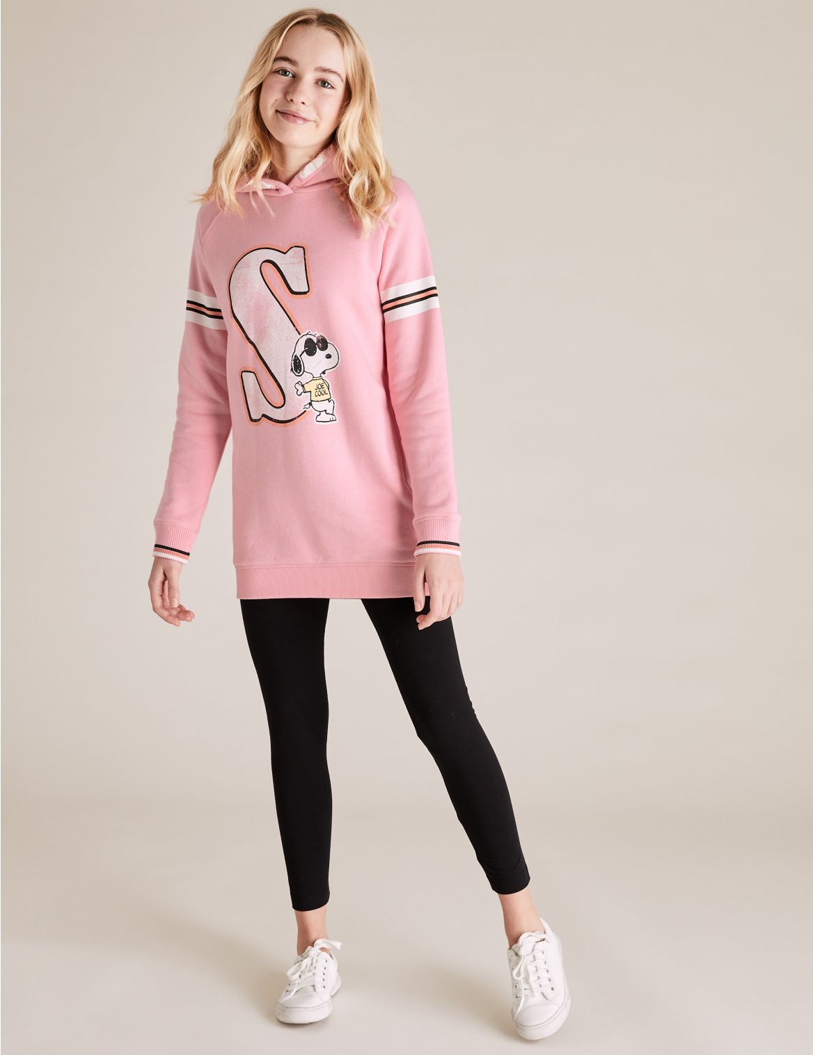 Cotton Snoopy&trade; Longline Hoodie (6-14 Yrs) pink