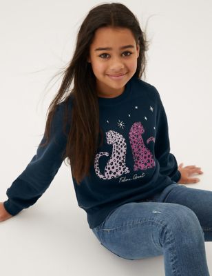 M&S Girls Embellished Leopard Sweatshirt (6-16 Yrs)