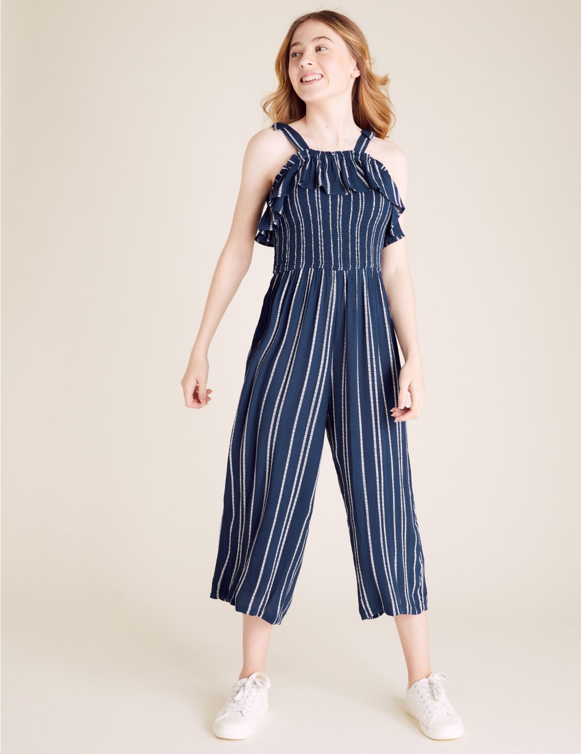 Striped Frill Jumpsuit (6-14 Yrs) navy
