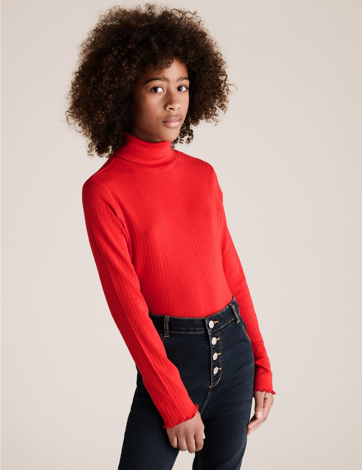 Cotton Roll Neck Top (6-16 Yrs) red