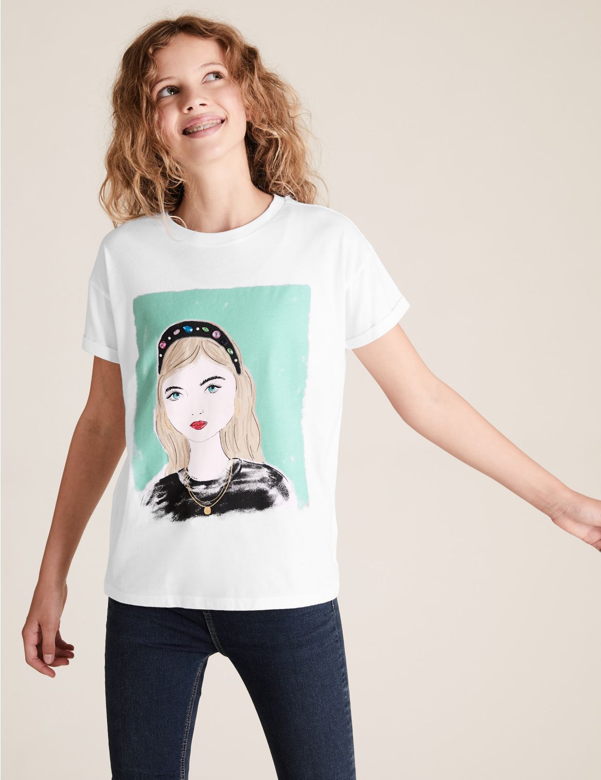 Cotton Girl Graphic T-Shirt (6-16 Yrs) white
