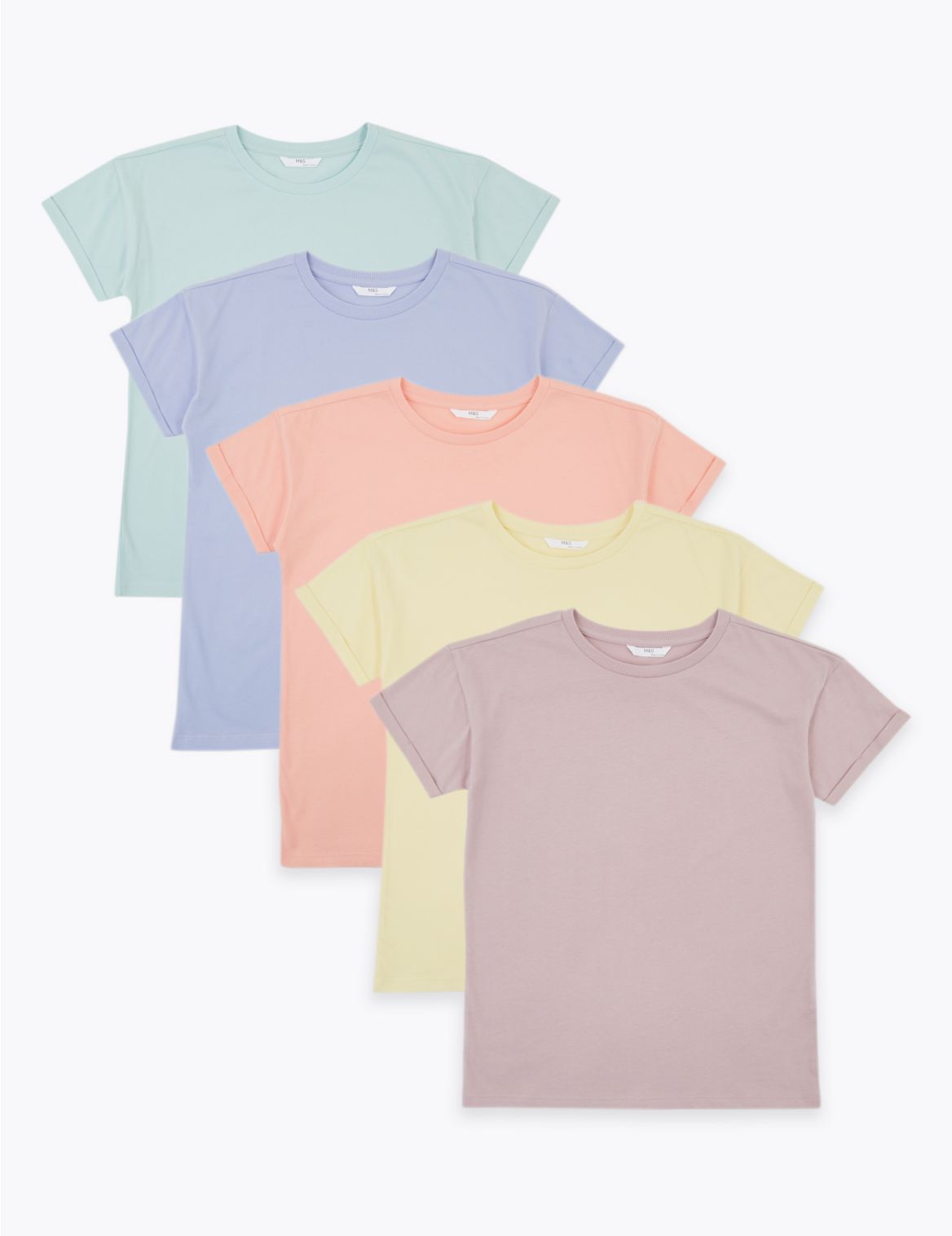 5 Pack Pure Cotton T-Shirts (6-16 Yrs) multi-coloured