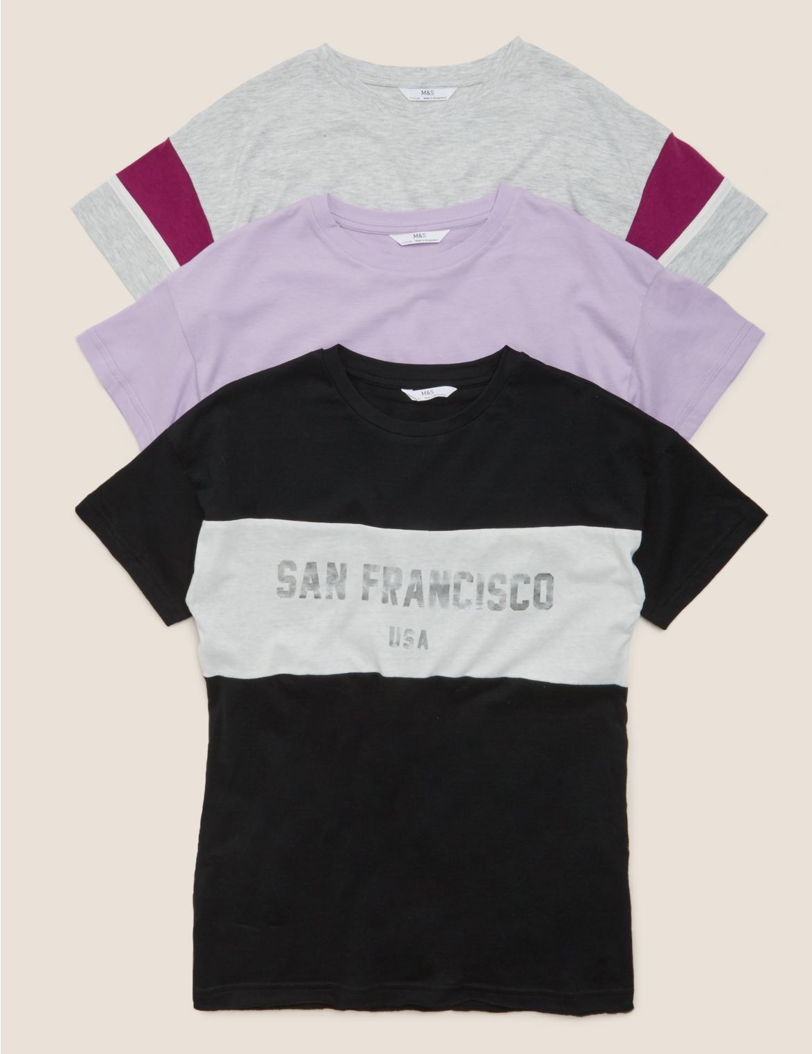 3pk Cotton Longline T-Shirts (6-16 Yrs) multi-coloured
