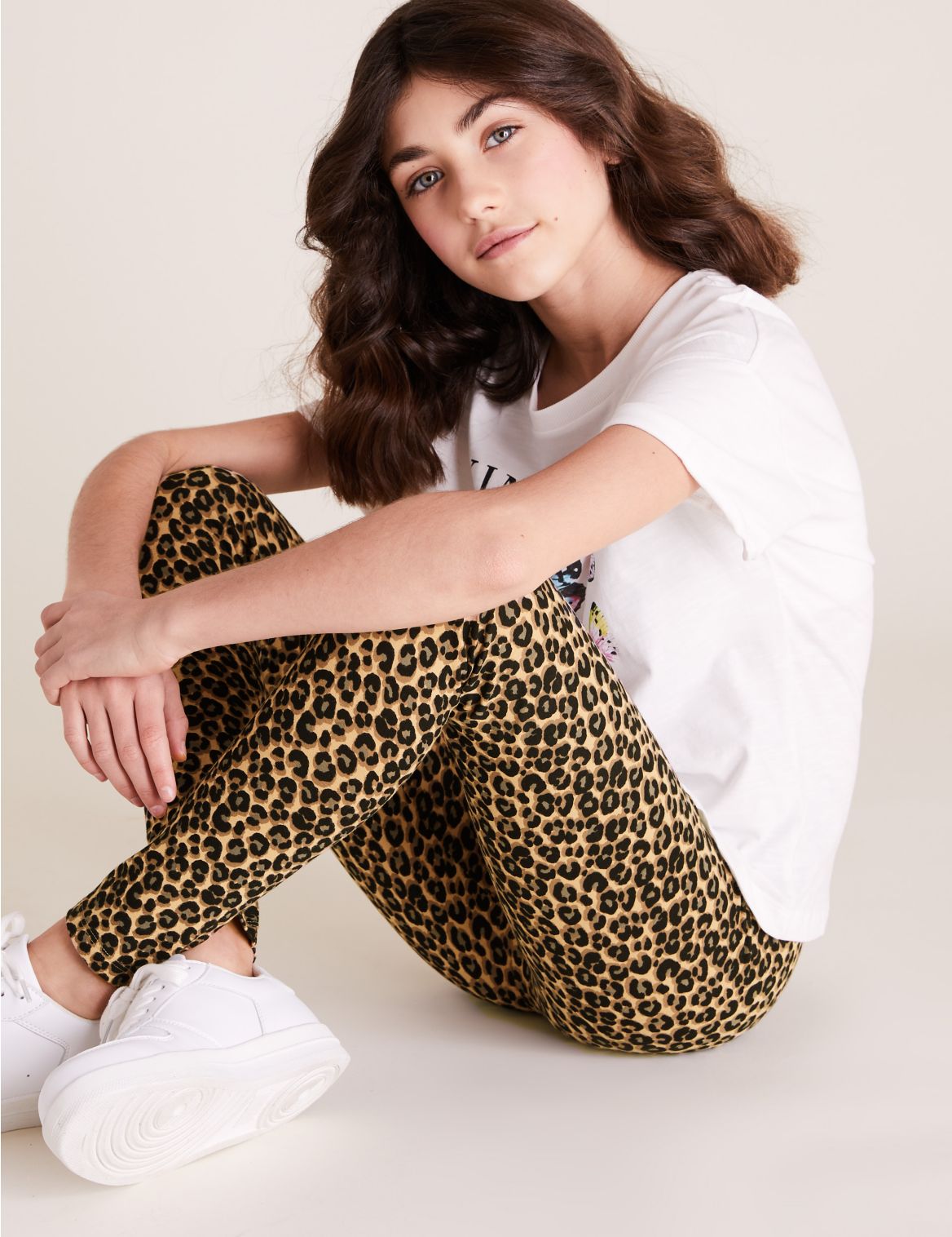 Organic Cotton Leopard Print Leggings (6-16 Yrs) black
