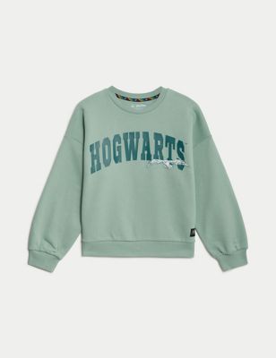 M&S Girls Cotton Rich Harry Potter Hogwarts Sweatshirt (6-16 Yrs) - 15-16 - Green, Green
