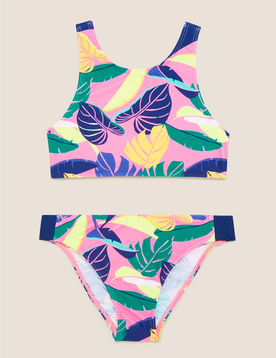 2pc Tropical Leaf Print Bikini (6-14 Yrs) black