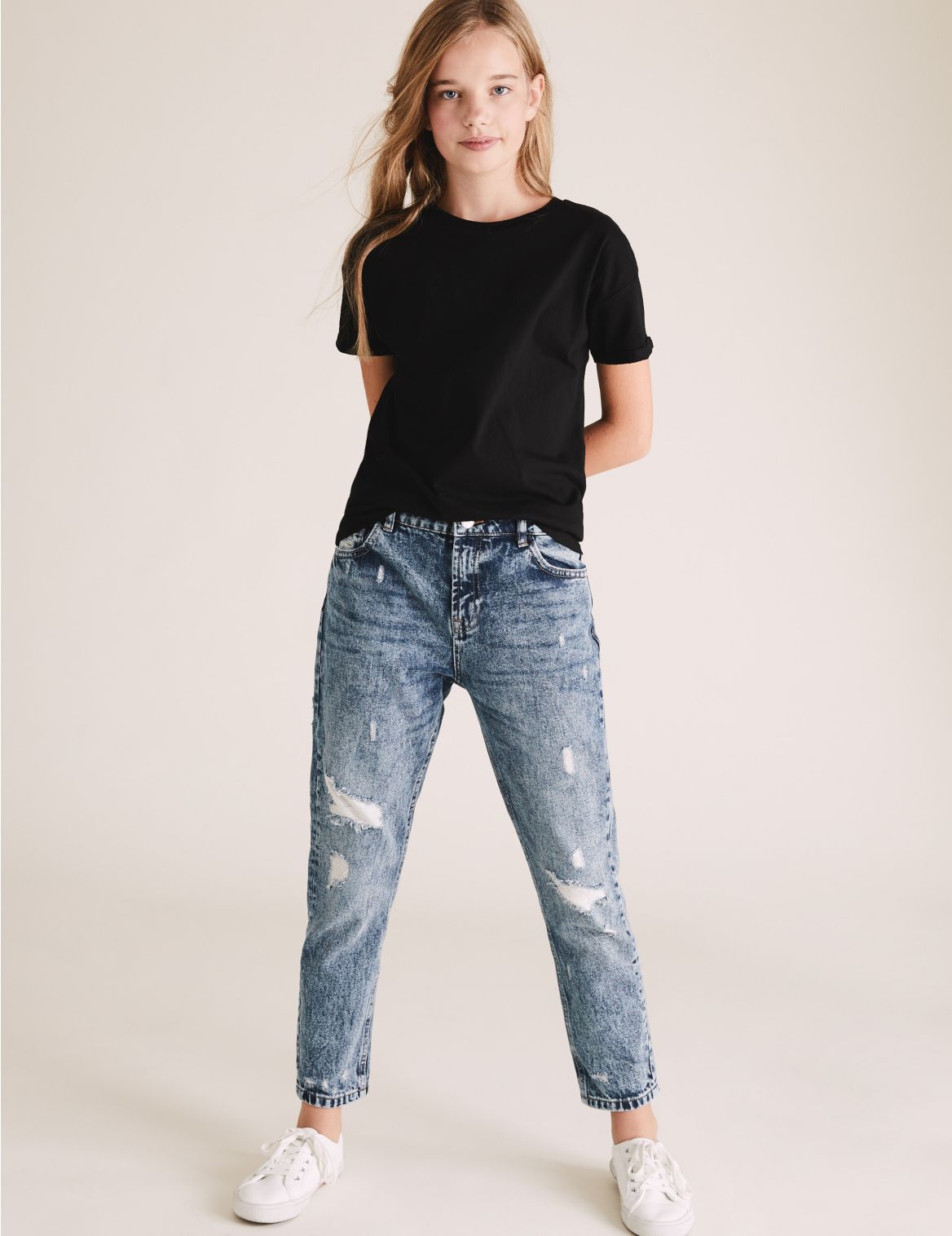 Mom Fit Denim Ripped Jeans (6-16 Yrs) navy