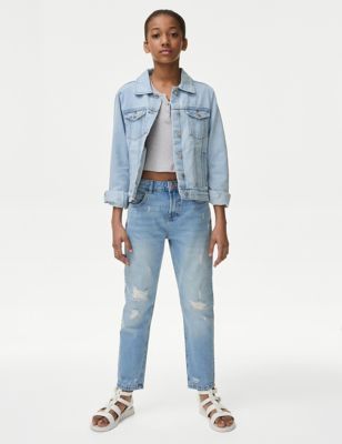 M&S Girls Mom Fit Light Denim Ripped Jeans (6-16 Yrs)