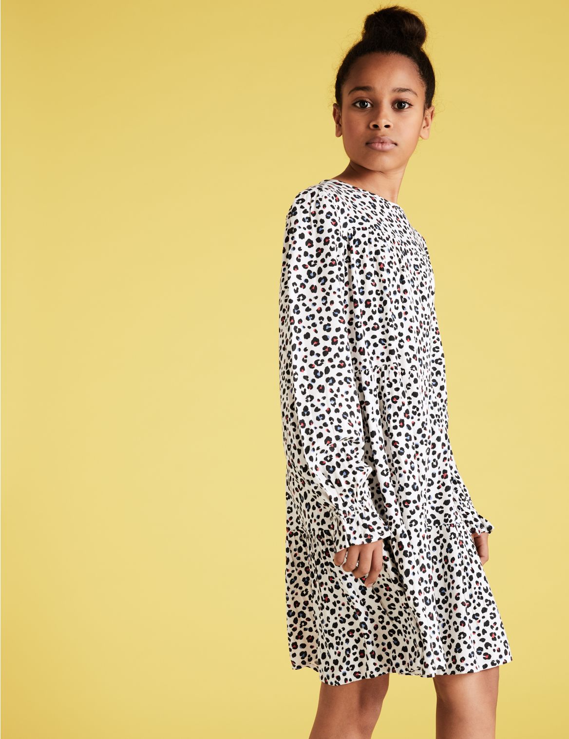 Leopard Print Tiered Dress (6-14 Yrs) white