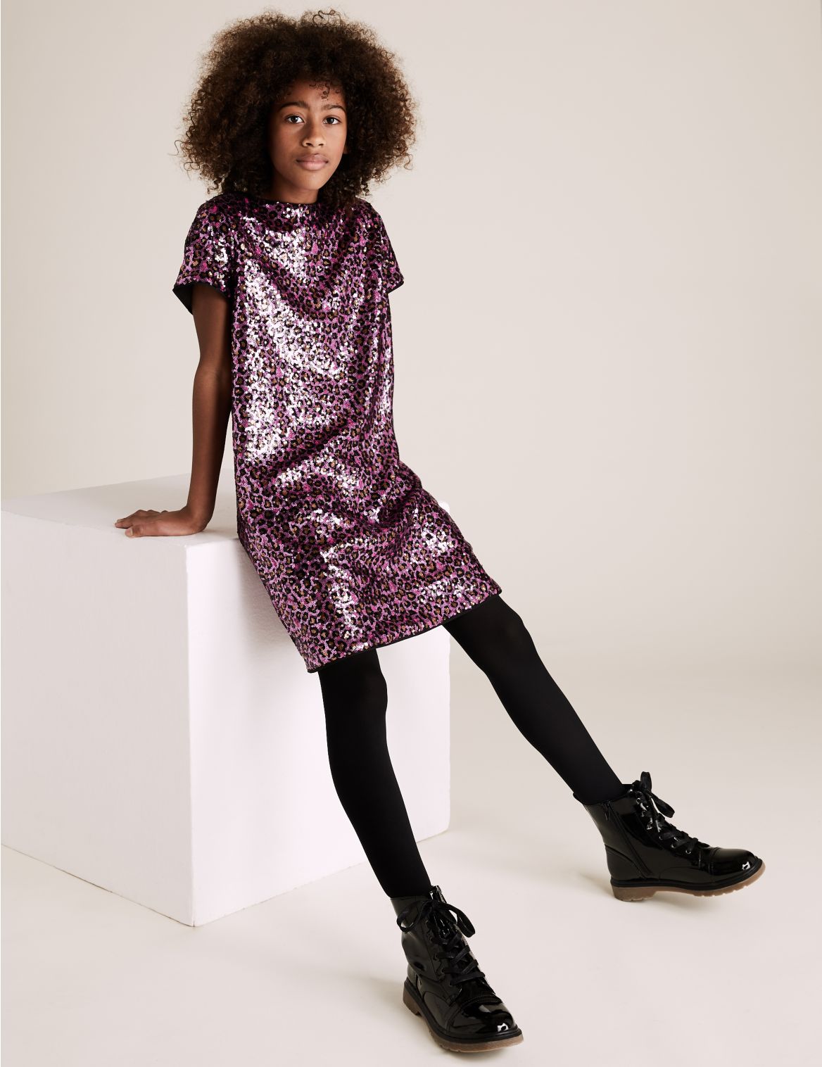 Leopard Print Sequin Dress (6-16 Yrs) purple