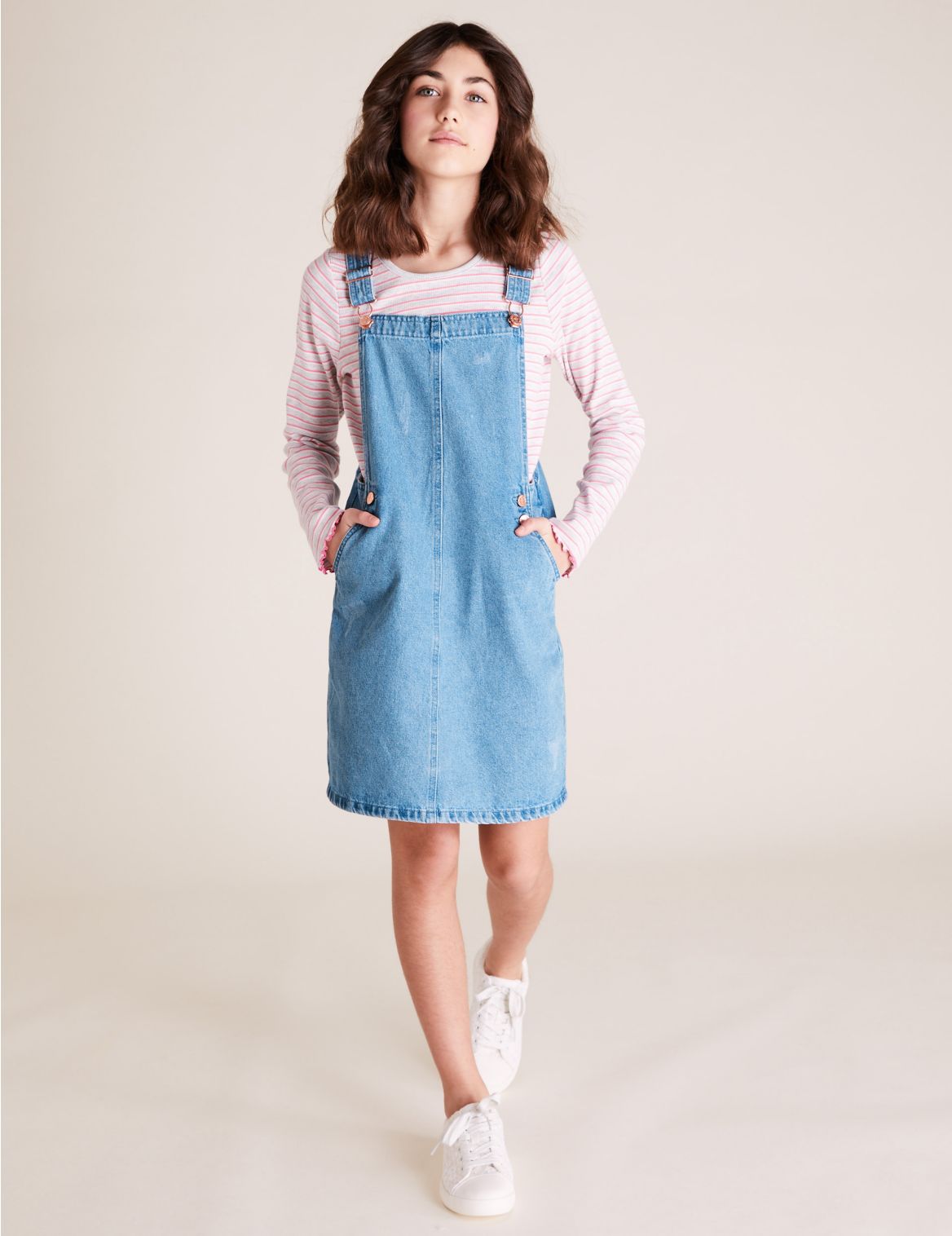 2pc Denim Pinafore Outfit (6-14 Yrs) navy