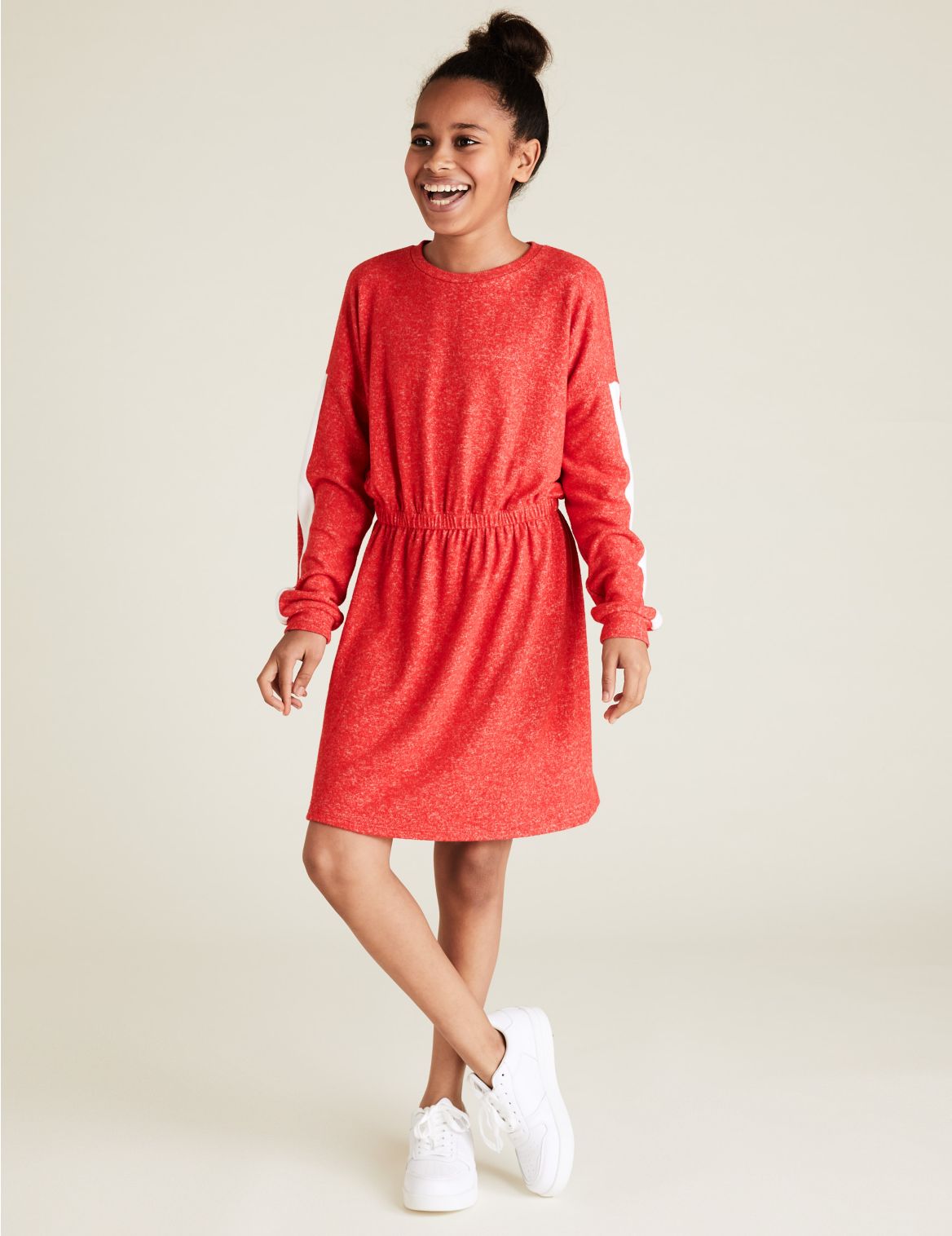 Cosy Sporty Side Stripe Dress (6-16 Yrs) red