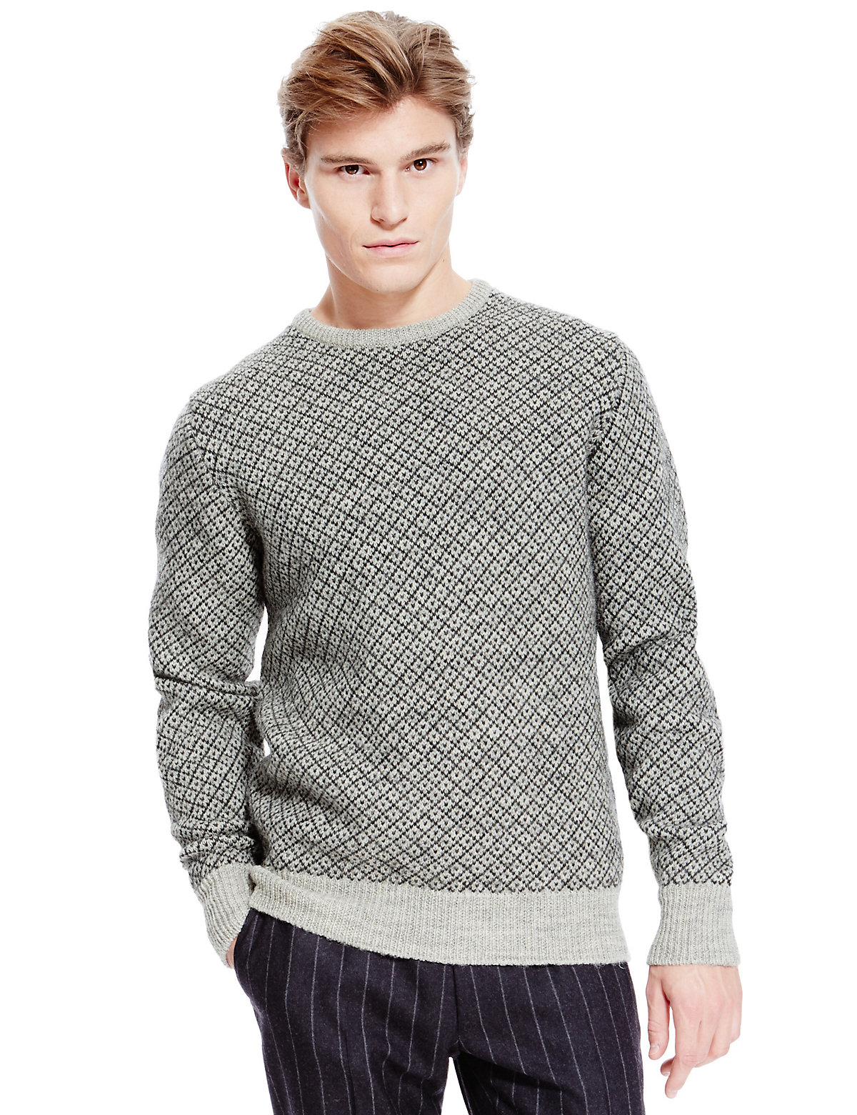 M & S Collection Best Of British Pure Wool Diamond Pattern Jumper ...