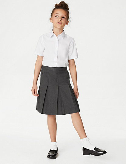 M&S Collection Girls' Plus Fit Permanent Pleats School Skirt (2-18 Yrs) - 17-18 - Grey, Grey