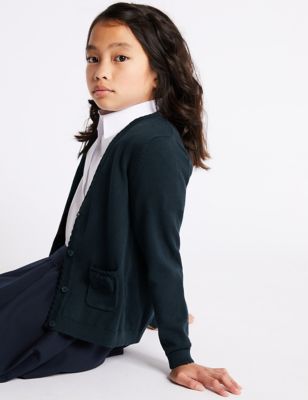 M&S Girls Girls' Pure Cotton Bow Pocket School Cardigan (3-18 Yrs)