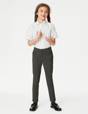 M&S Girls Super Skinny Leg Zip School Trousers (2-18 Yrs) - 8-9 Y - Grey, Grey,Black