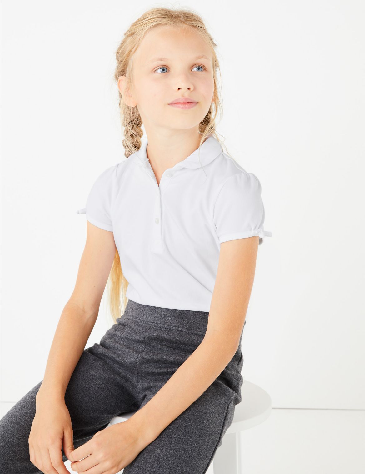 2pk Girls' Regular Fit School Polo Shirts white