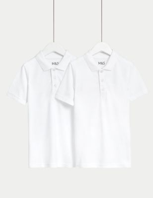 M&S 2pk Unisex Slim Stain Resist School Polo Shirts (2-18 Yrs) - 3-4 Y - Blue, Blue,White