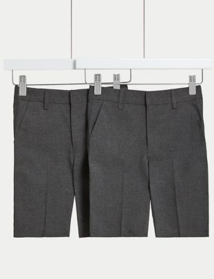 M&S Boys 2-Pack Regular Leg Plus Waist School Shorts (4-14 Yrs) - 13-14 - Grey, Grey