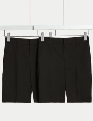 M&S Boys 2-Pack Regular Leg School Shorts (2-14 Yrs) - 4-5 Y - Black, Black,Charcoal,Navy,Grey
