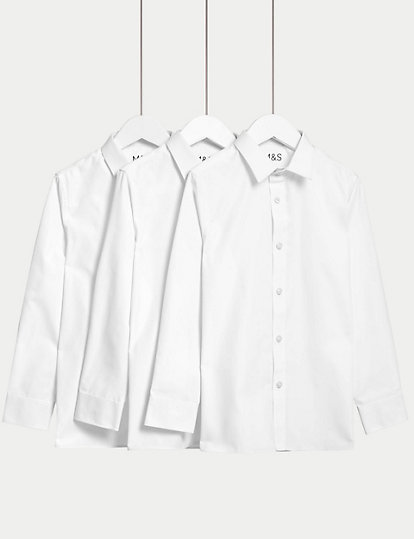 M&S Collection 3Pk Boys' Easy Dressing Easy Iron School Shirts (3-18 Yrs) - 16-17 - White, White
