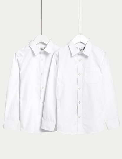 M&S Collection 2Pk Boys' Regular Fit Cotton School Shirts (2-18 Yrs) - 16-17 - White, White