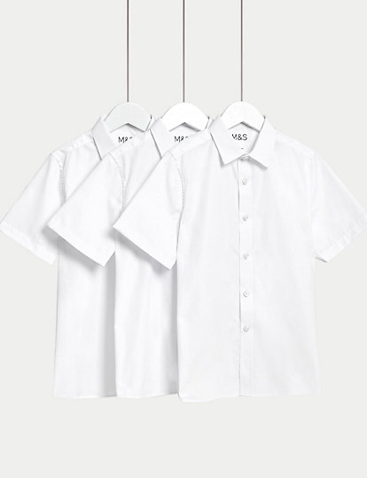 M&S Collection 3Pk Boys' Longer Length Easy Iron School Shirts (4-18 Yrs) - 13-14Lng - White, White
