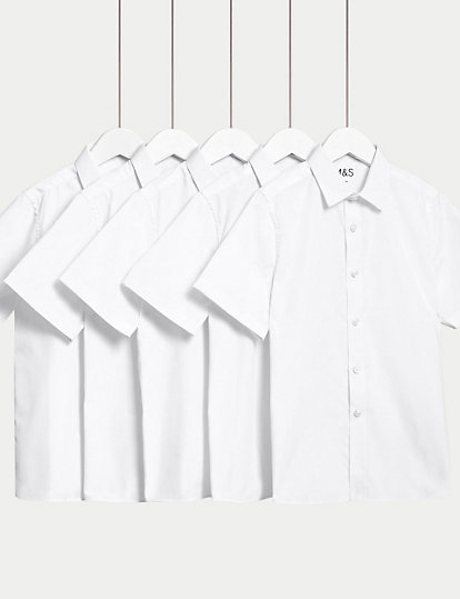 M&S Collection 5Pk Boys' Regular Fit Easy To Iron School Shirts (2-18 Yrs) - 14-15 - White, White