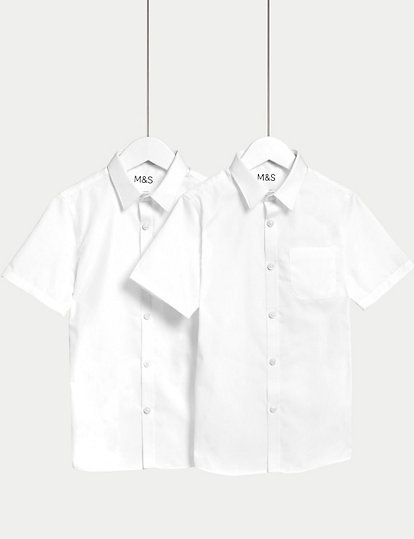 M&S Collection 2Pk Boys' Non-Iron School Shirts (2-18 Yrs) - 16-17 - White, White