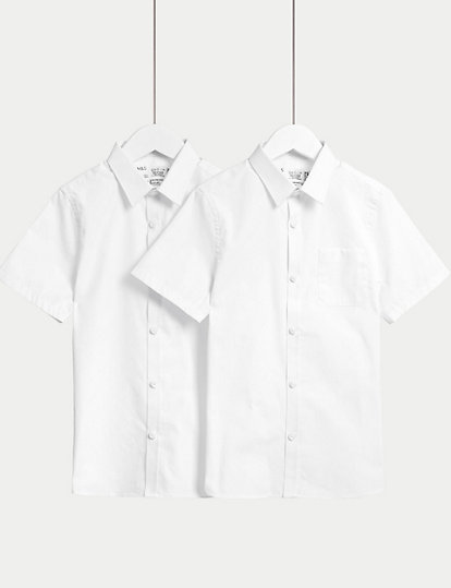 M&S Collection 2Pk Boys' Slim Fit Cotton School Shirts (2-18 Yrs) - 15-16 - White, White