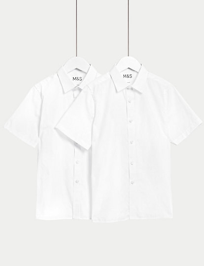 M&S Collection 2Pk Boys' Slim Fit Stretch School Shirts (2-18 Yrs) - 2-3 Y - White, White