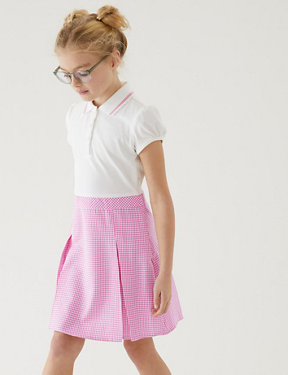 M&S Collection Girls' 2 In 1 Gingham Pleated School Dress (2-14 Yrs) - 7-8 Y - Light Blue, Light Blue