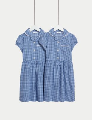 M&S Girls 2-Pack Cotton Rich School Dresses (2-14 Yrs) - 12-13 - Red, Red,Mid Blue