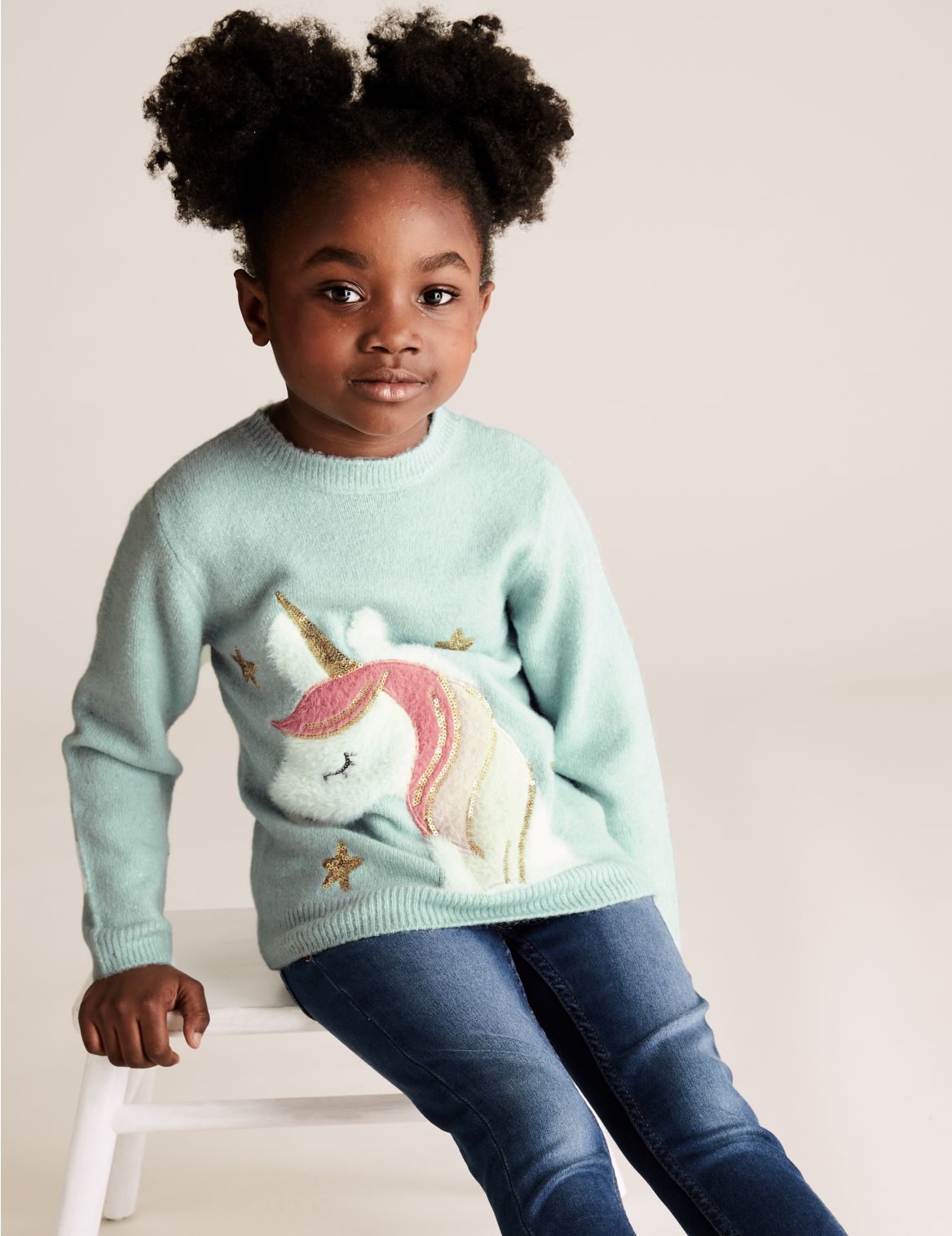 Knitted Unicorn Sequin Jumper (2-7 Yrs) green