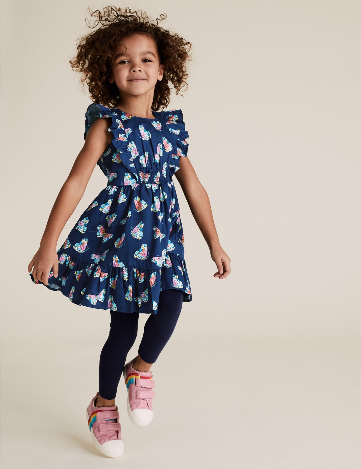 Pure Cotton Butterfly Print Dress navy