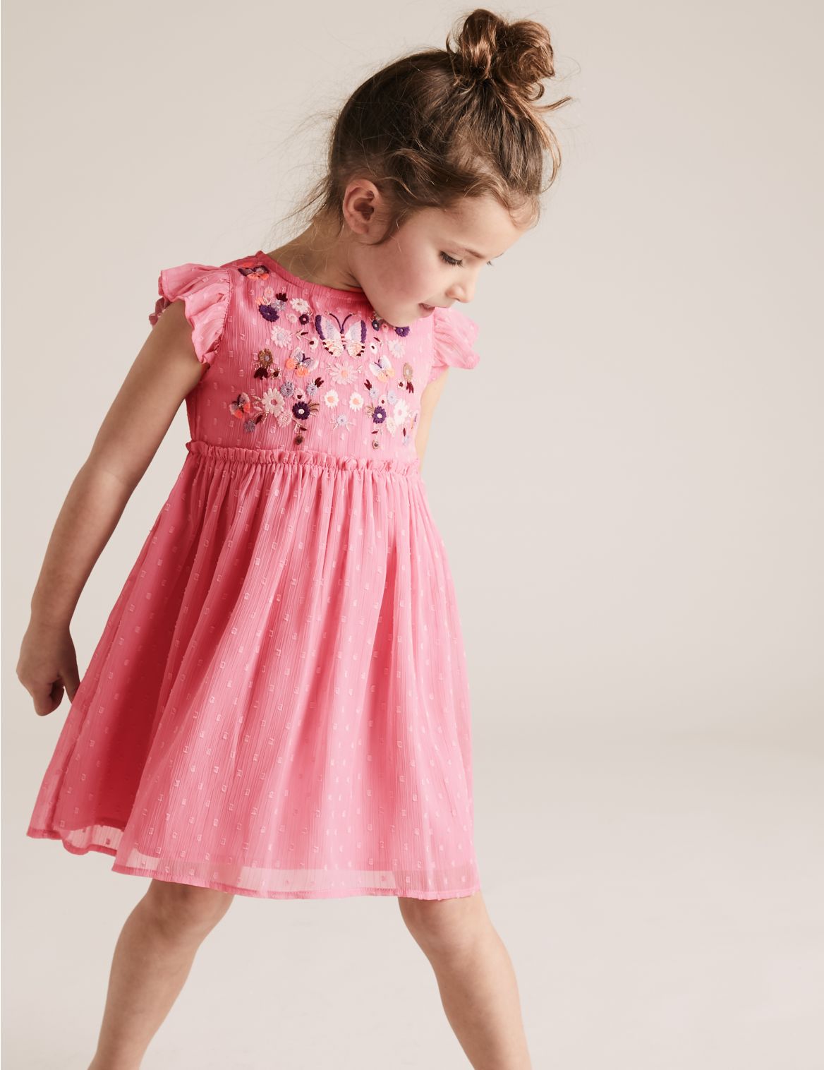 Chiffon Embroidered Floral Dress (2-7 Yrs) pink