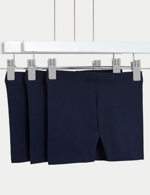 M&S Girls 3pk Cotton Rich Plain Shorts (2 - 8 Yrs) - 5-6 Y - Navy, Navy,Black