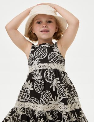M&S Girls Pure Cotton Pineapple Print Dress (2-8 Yrs) - 3-4 Y - Carbon, Carbon