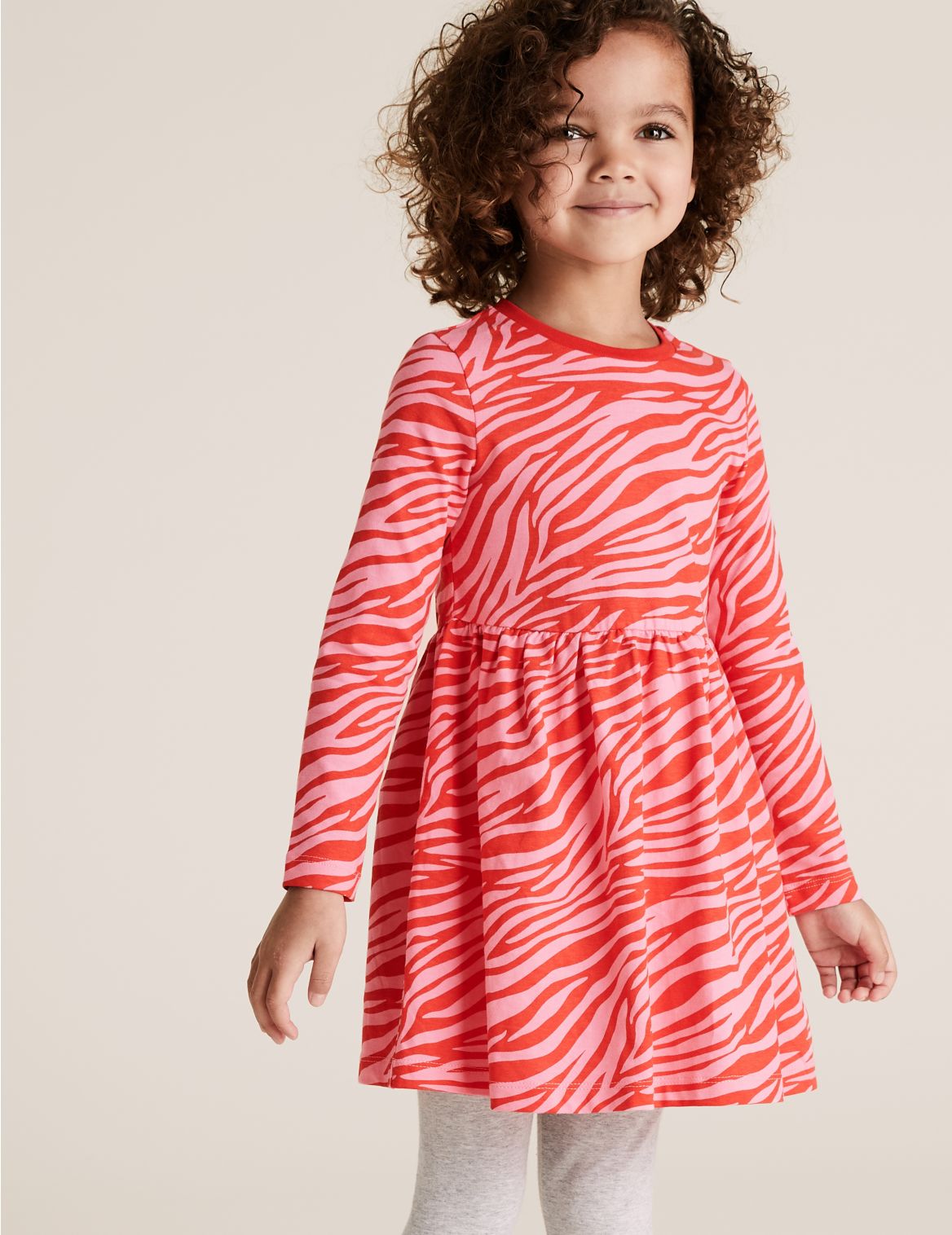 Pure Cotton Zebra Print Dress (2-7 Yrs) pink