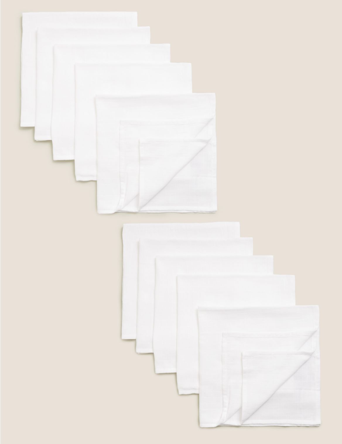 10 Pack Organic Pure Cotton Muslin Squares white
