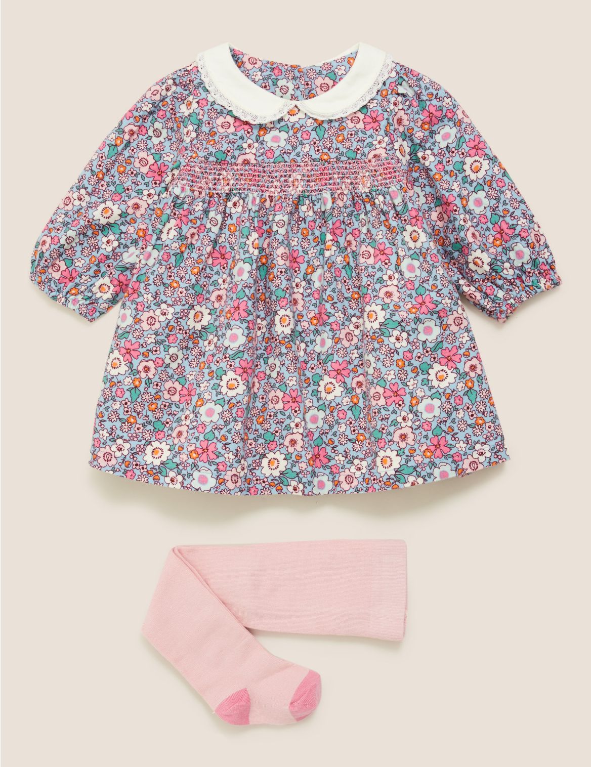 2pc Cotton Floral Print Dress Outfit (0-3 Yrs) pink