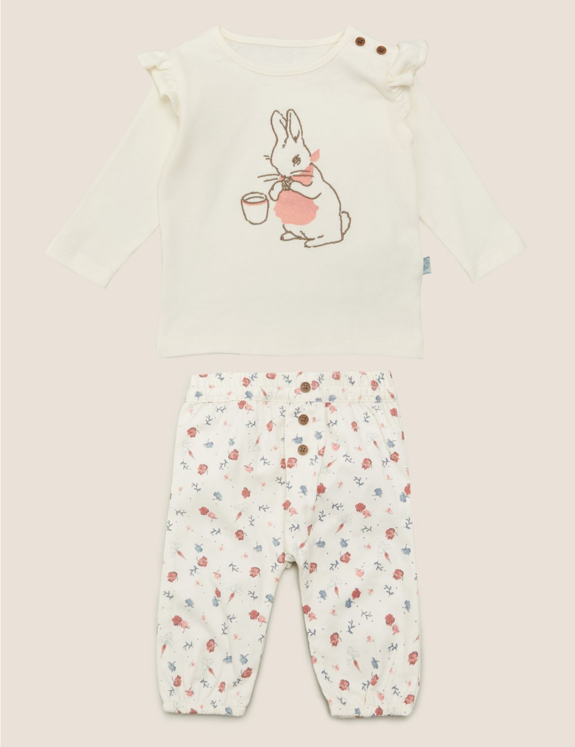 2pc Pure Cotton Peter Rabbit&trade; Outfit (7lbs - 3 Yrs) cream