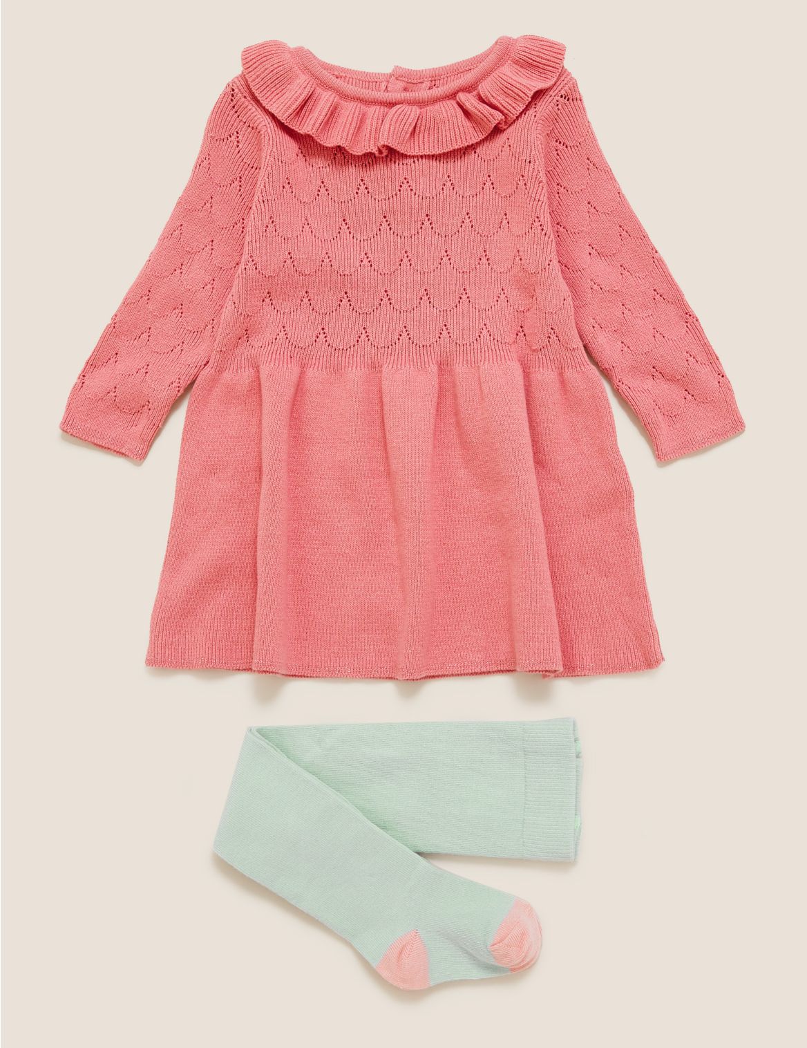 2pc Cotton Knitted Dress Outfit (0-3 Yrs) pink