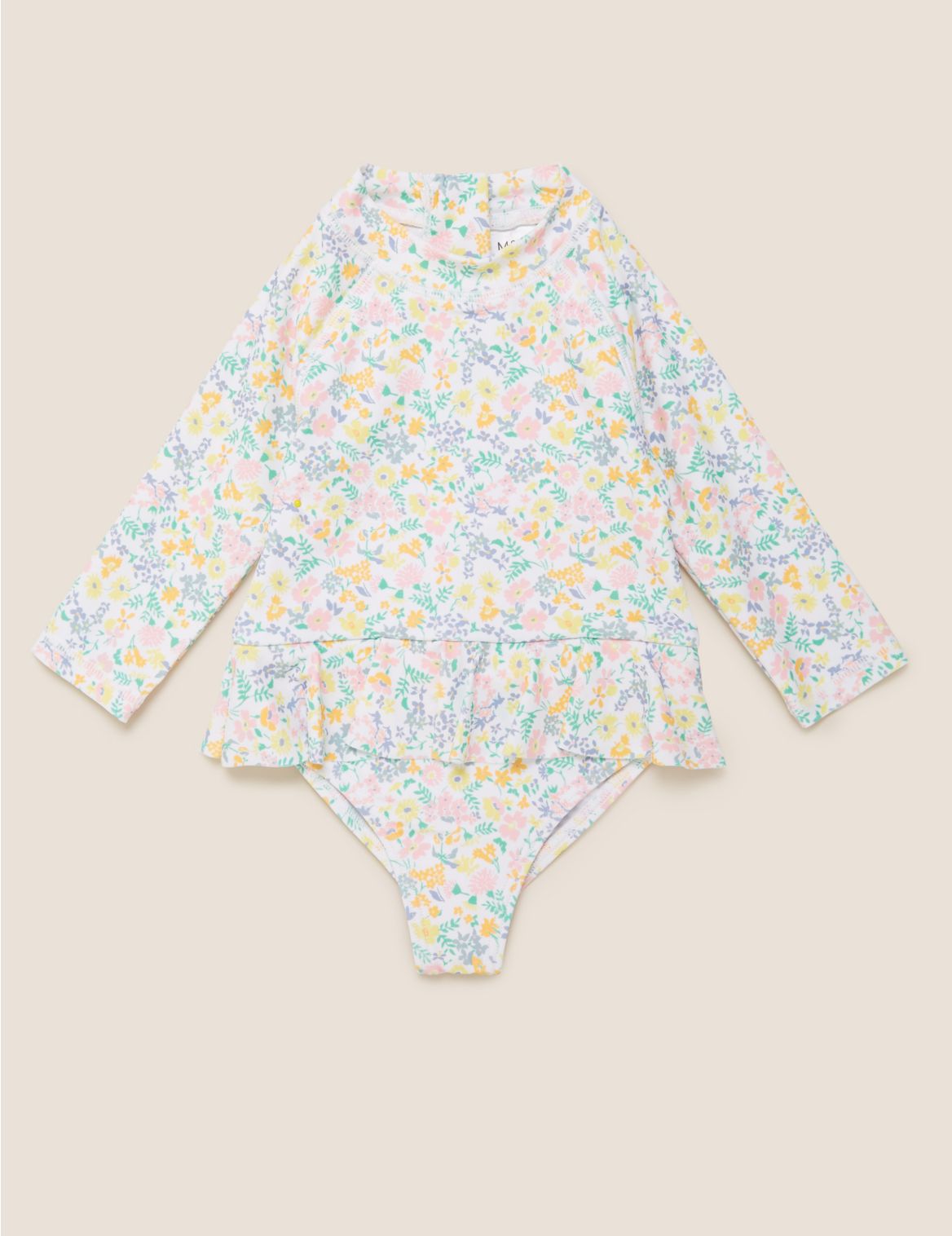 Floral Frill Waist Long Sleeve Swimsuit (0-3 Yrs) multi-coloured