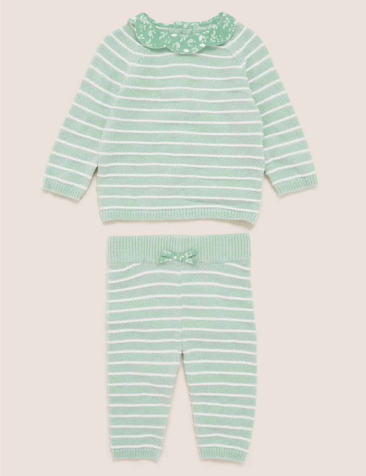 2pc Cotton Striped Knitted Outfit (0-3 Yrs) green